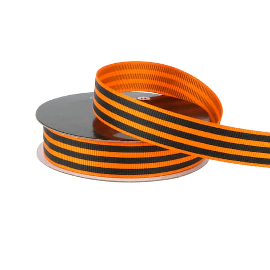 Michaels, 5/8" x 4yd. Black & Orange Stripes Ribbon by Celebrate It® – Category: Halloween Ribbon